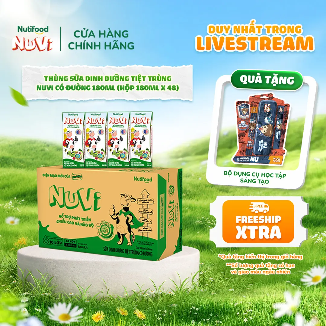 Thùng Sữa Dinh Dưỡng NuVi Có Đường 180ml (Hộp 180ml x 48)