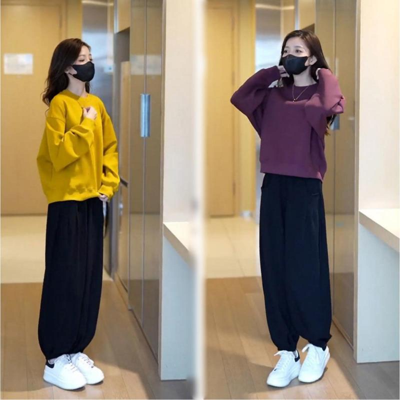Bộ Đồ Thể Thao Phong Cách Đơn Giản, Bộ Đồ Mùa Thu Cho Nữ, Phong Cách Hàn Quốc Mới, Phong Cách Lười Biếng, Thời Trang Thường Ngày Bộ Đồ Hai Mảnh, Thích Hợp Cho Mùa Xuân Và Mùa Thu, Cho Nữ 1