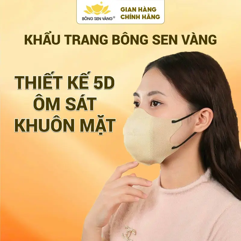 300c 5D tặng 100c KF94 Khẩu Trang Bông Sen Vàng 1