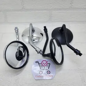 Spion Bulat Kaca Cembung Hitam - Crome Pendek Honda Yamaha Bisa