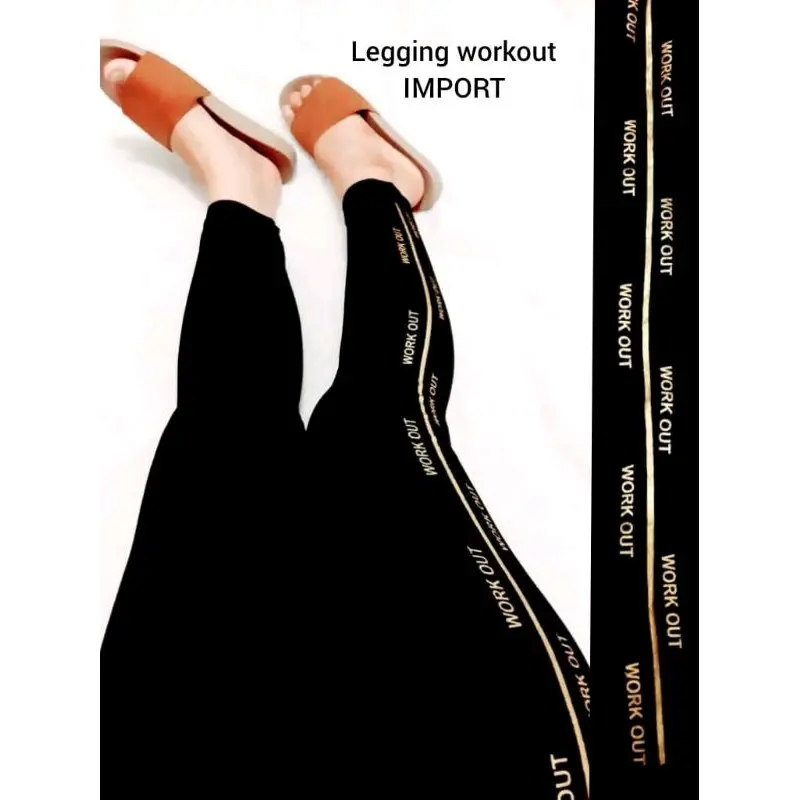 NEW LEGGING WORK OUT PRINT IMPORT CELANA LEJING TEBAL HALUS ADEM MELAR MUAT SAMPAI BB 80KG Panjang Soft Wanita  Hitam Nyaman