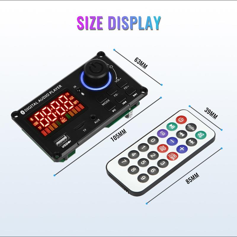 Product Introduction of Car Bluetooth 5.0 12V 2*80W MP3 player USB FM microphone handsfree control decoding board 28