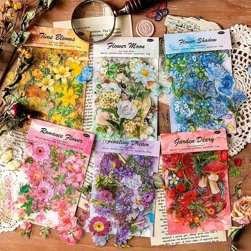 Flower Pattern Sticker, 100pcs/set Waterproof PET Simulation Plant Flower Sticker, Decorative Sticker for Water Bottle & Phone Case & Scrapbook