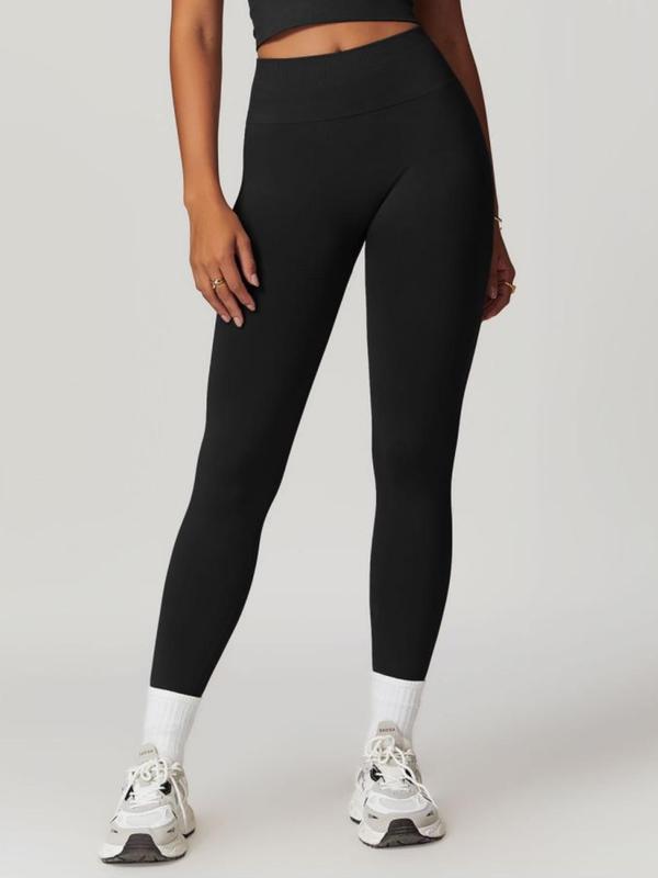 Women's Solid High Waist Seamless Sports Skinny Pants, Sporty Comfy Breathable Leggings for Yoga Gym Workout, Ladies Sportswear for All Seasons 2