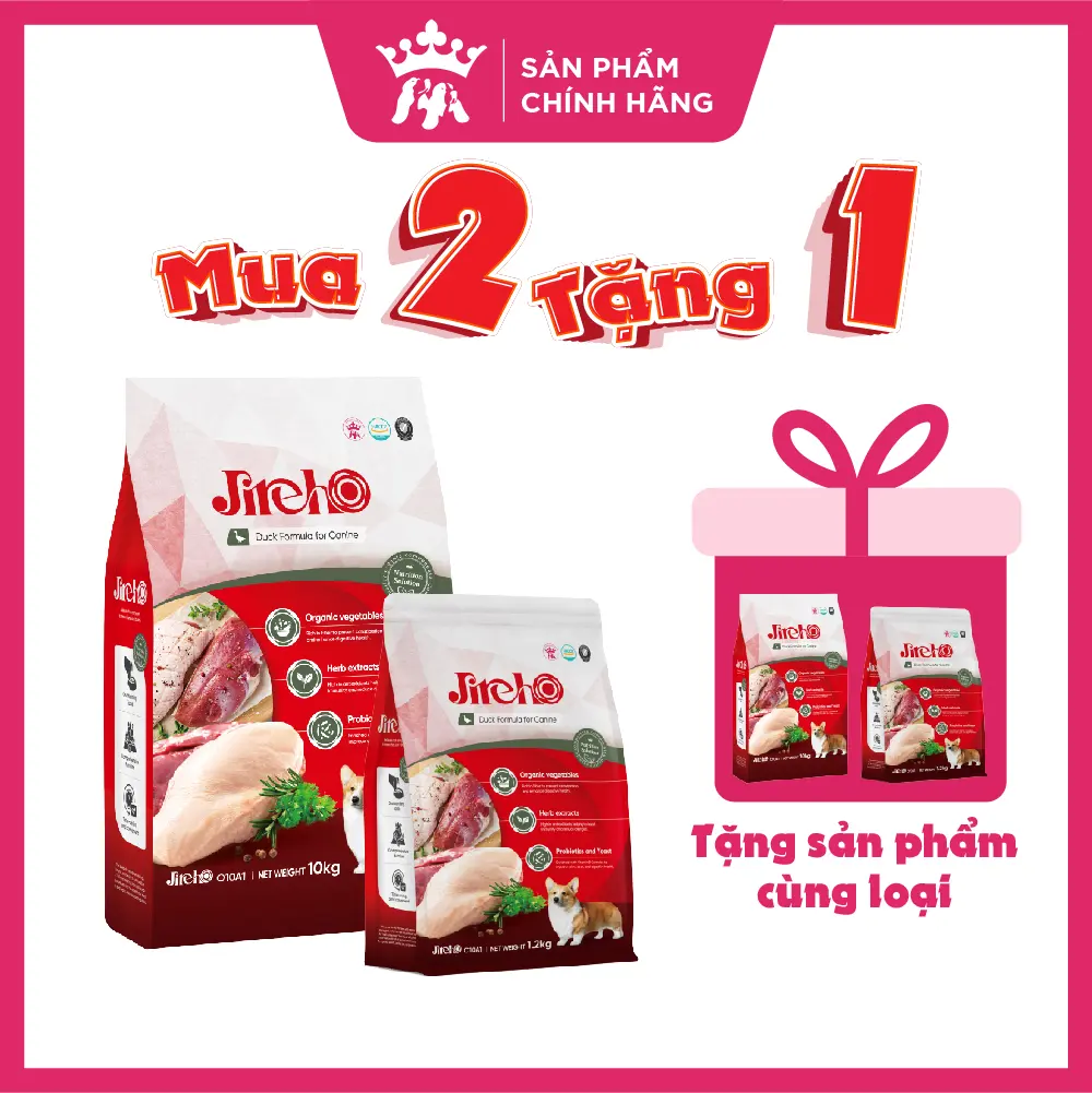 (1.2kg 10kg) Thức ăn hạt khô JirehO cho chó | Vị Thịt Vịt | Bổ sung vitamin lợi khuẩn và nấm men
