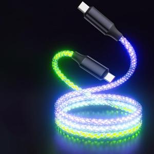 100W Type-C 高速充電データケーブル、マルチカラーLED RGBライトグラデーションデータ転送ケーブル、耐久性のある携帯電話アクセサリー