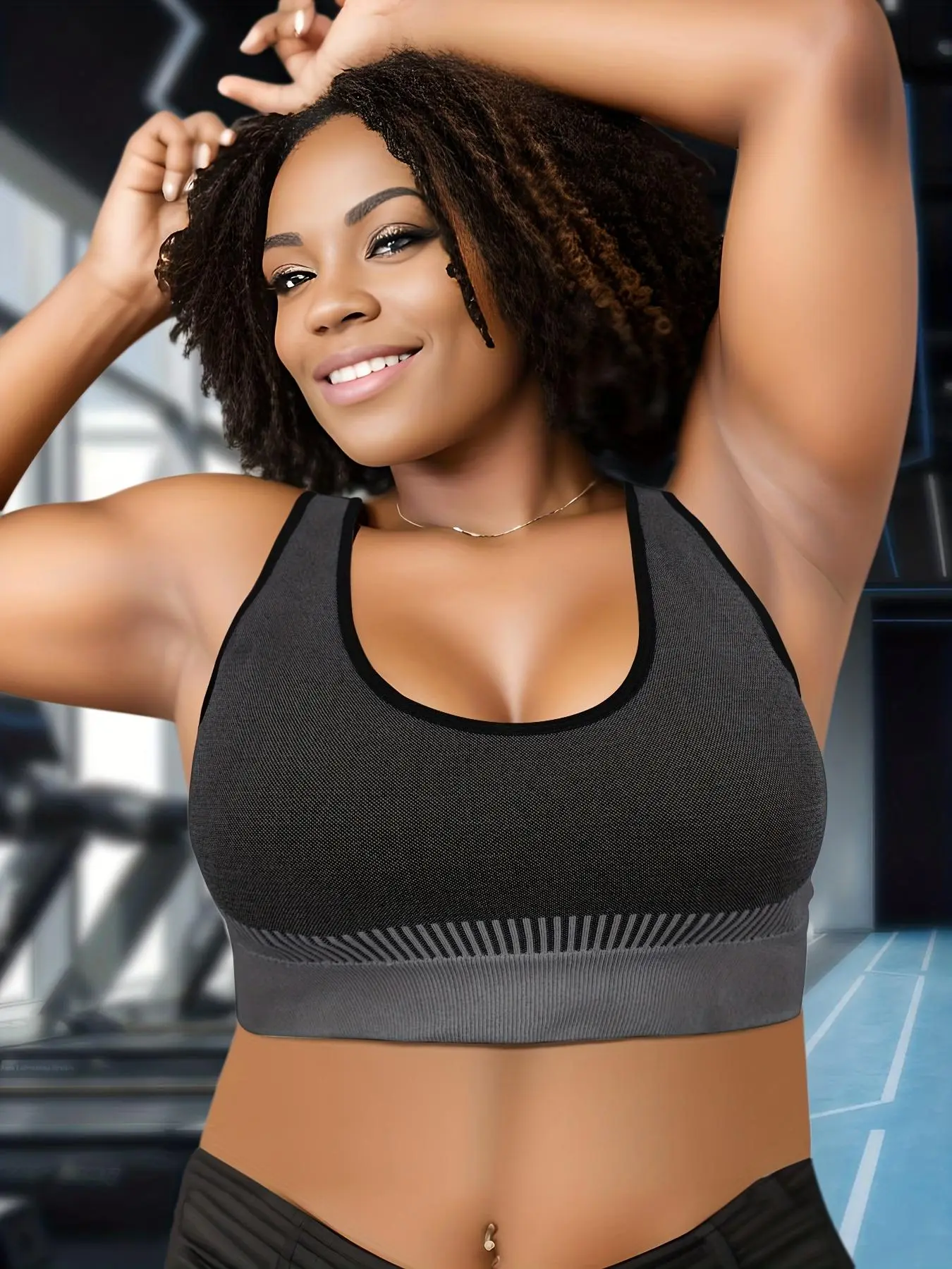 Plus Size Sports Solid Textured Bralette Lingerie Top for Women, Sporty Casual Wireless Push Up Bra for Gym Workout Yoga, Women Plus Clothing for All Seasons