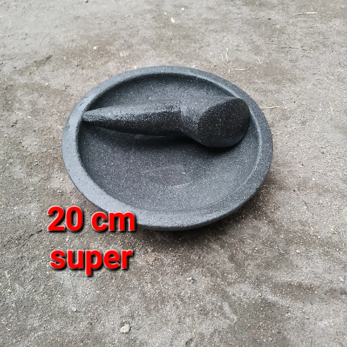 Cobek Batu Asli 20 cm Set Munthu Uleg Coet Batu Asli Lemper Batu Layah Alat Masak Perabot - Dapur