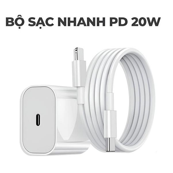 Bộ củ + dây Cáp Sạc nhanh 20W ( Củ PD 20W + Dây sạc nhanh Type-C ) Cho 7plus x xsmax 11 12 13 14 pro max promax plus. 0