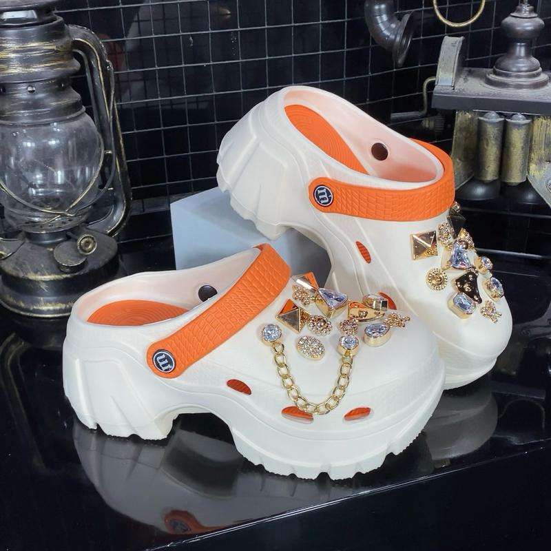 [LÙI SIZE] Dép Sục Nữ 7cm Gắn Charm Sticker Hoạ Tiết Tôn Dáng Tăng Chiều Cao Nhiều Màu Sắc DéP Shoes GiàY Nhung Hoa Sandal Women Cao
