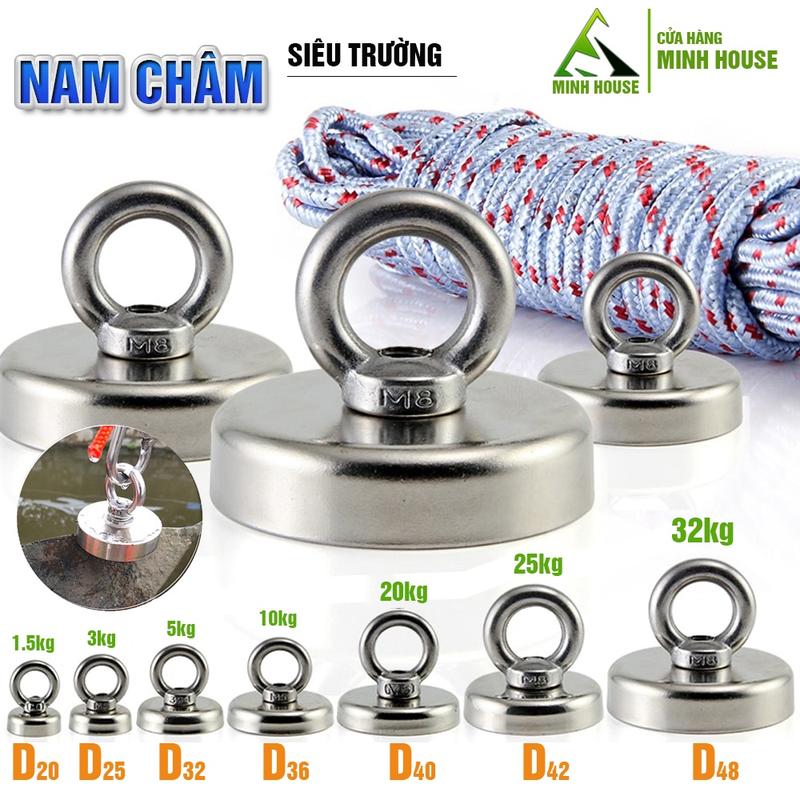 Nam châm siêu trường siêu mạnh trục vớt đồ vật cứu hộ nâng vật nặng treo đồ Minh House