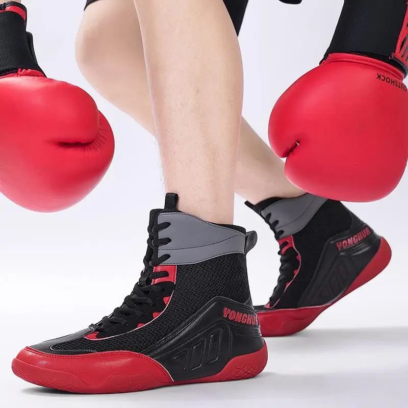 Boxing Shoes, 1 Pair Breathable Lace Up Boxer Shoes, High Traction Boxing Boots, Professional Fighting Shoes, Men's Wrestling Shoes