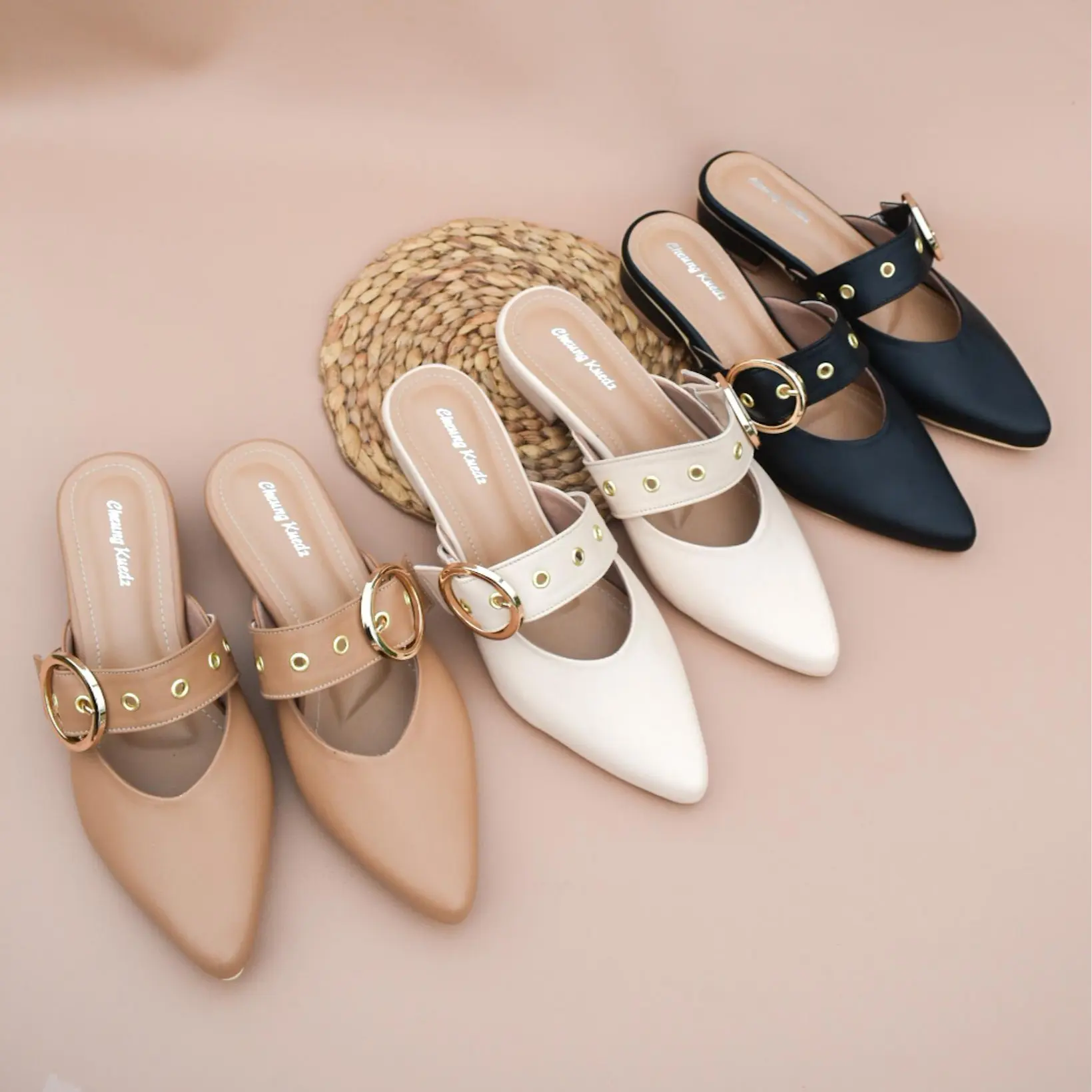 Cheung Kuedz Charla Sandal Slop Mules Wanita 708 Hak 3 Cm Shoes