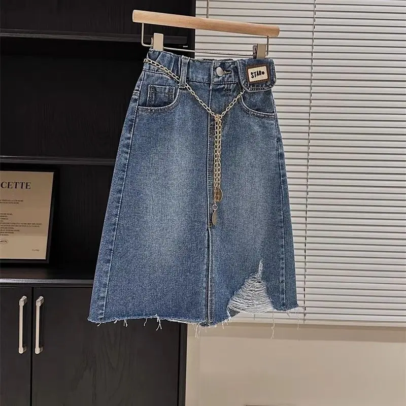 Váy Denim Cho Em Bé Gái, Cạp Cao, Xẻ Bên, Có Thể Giặt Được, Dễ Phối Đồ, Phong Cách Tutu, Đánh Dấu Voi Voan, Quần Áo
