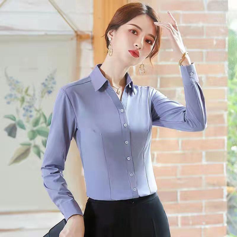 Áo Sơ Mi Trắng, Chuyên Nghiệp, Dành Cho Nữ, Dài Tay, Phong Cách Hàn Quốc, Ôm Sát, Thích Hợp Cho Bộ Đồ Làm Việc, Giảm Giá Số Lượng, Bán Hàng Trực Tiếp Từ Nhà Máy 1