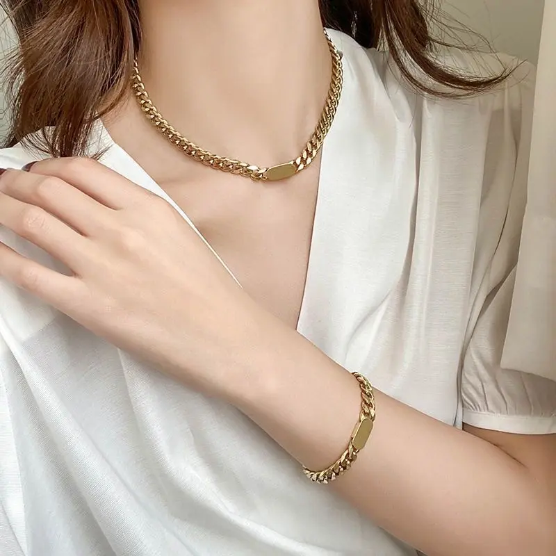 Thick Straps Fashion Brand Hip Hop Titanium Steel Necklace Female Online Influencer Ins Hip Hop Niche Normcore Bag Clavicle Chain Does Not Fade