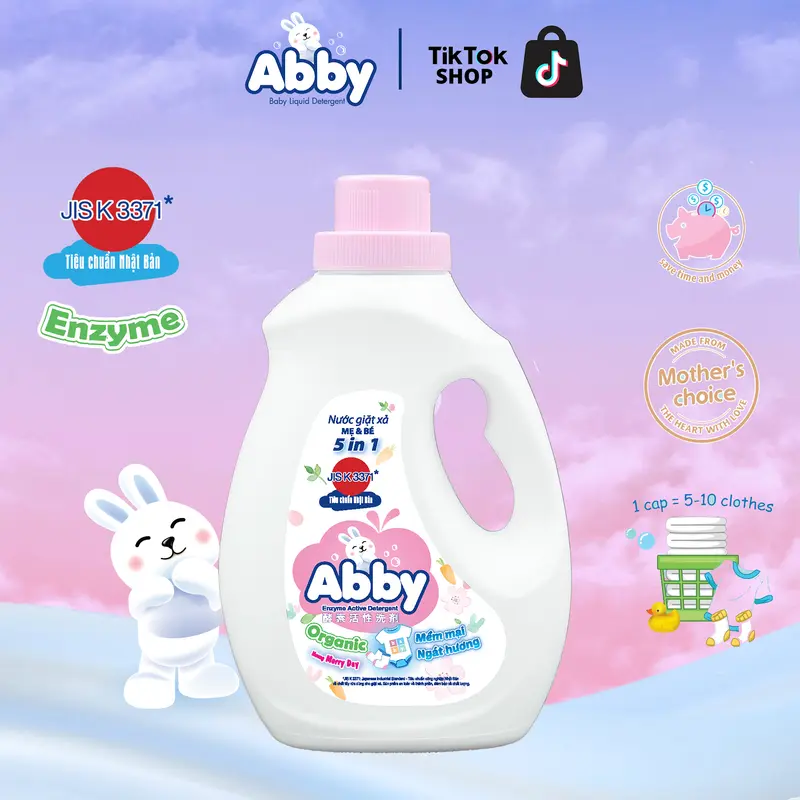 Nước giặt xả ABBY Organic 1100ml công nghệ Enzym làm sạch các vết bẩn an toàn, thiên nhiên Cho Bé 3