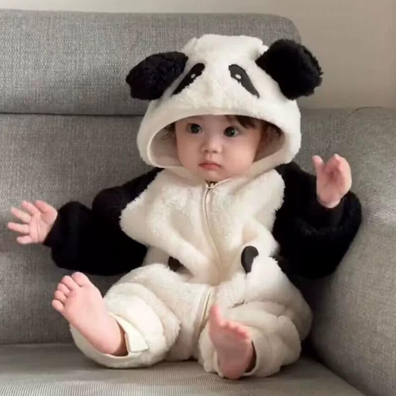 Bodysuit Gấu Trúc Lông Cừu Siêu Mịn 2 Mặt Ấm Áp Cho Bé, Bộ Đồ Liền Thân Thu Đông LOTUKA Cho Bé Trai Bé Gái, Quần Áo Trẻ Em 3-12kg