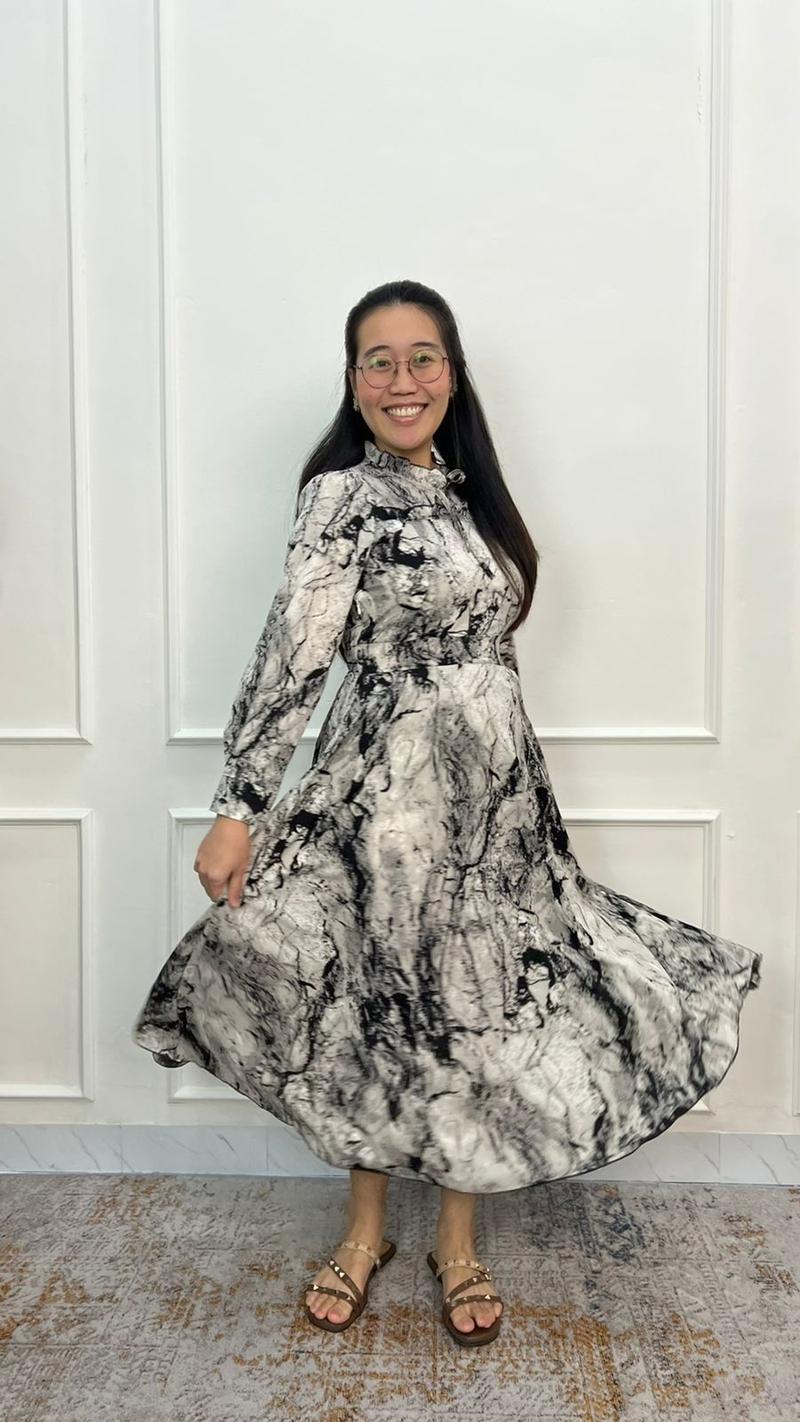 Product Introduction of KC - ADA BIG SIZE Millia Dress - dua ukuran gaun wanita midi Motif marble Baju Casual 16