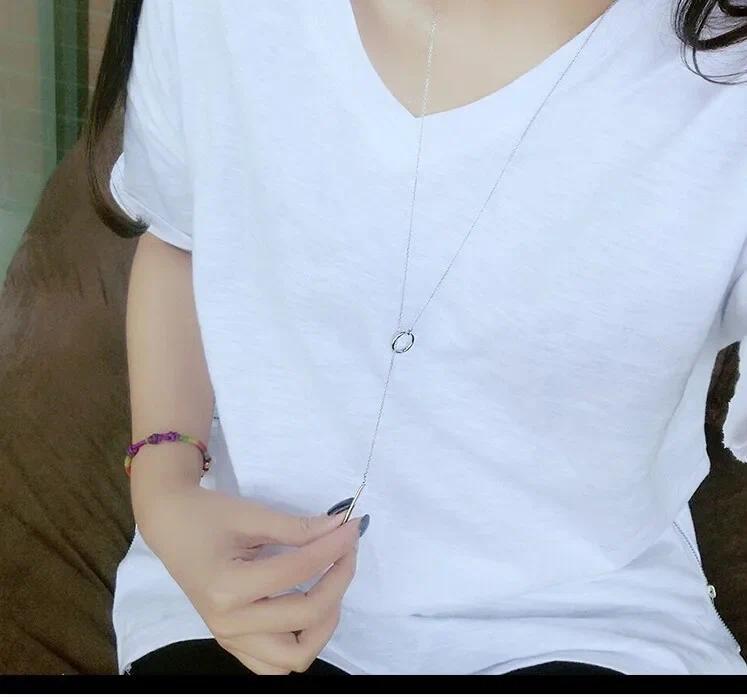 Product Introduction of 2024 Fashion Hot Sale Women Girls Circle Strip Long Chain Necklace Collares Kolye Bijoux Femme Choker Necklace 3