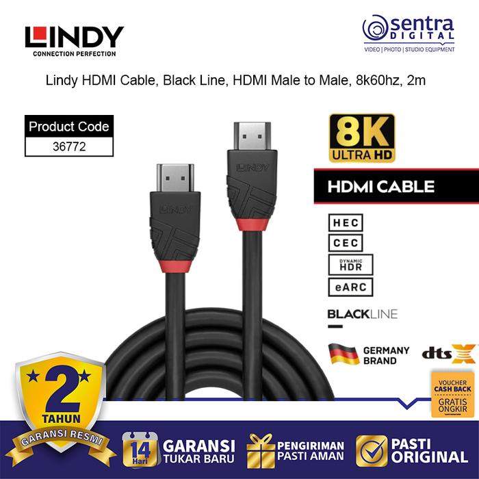 Gambar Lindy Black Line HDMI Cable 8K 60Hz 2m Male to Male dari Sentra Digital Kota Surabaya Tokopedia