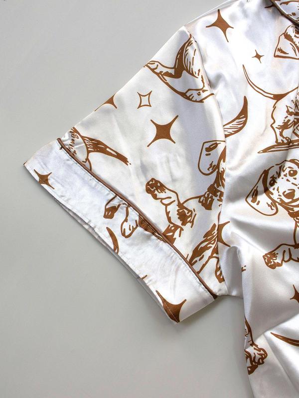 Women's All Over Dog Print Pyjama Two-piece Set, Casual Comfy Short Sleeve Shirt & Shorts PJ Set, Ladies Summer Sleepwear, Loungewear 7