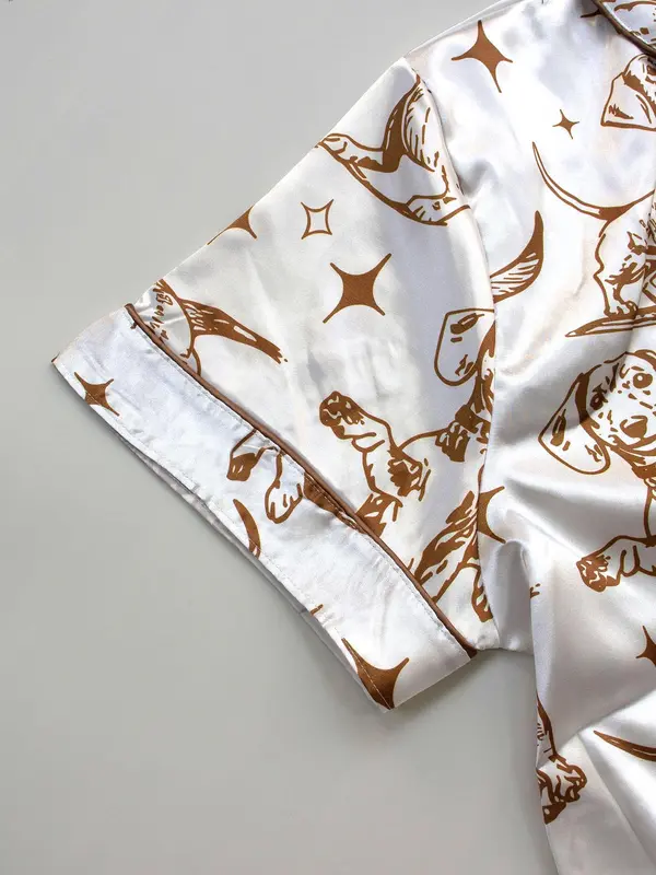 Women's All Over Dog Print Pyjama Two-piece Set, Casual Comfy Short Sleeve Shirt & Shorts PJ Set, Ladies Summer Sleepwear, Loungewear 7