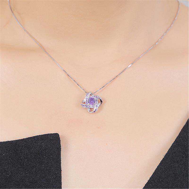 Product Introduction of Korean Silver Jewelry Women's Japanese and Korean Crystal Clover Pendant Silver Jewelry Clavicle Chain Birthday Gift Hot Sale pearl summer rope chain gold larimar sea monkeys ankh statement necklace chiffonsaree jew erly 0