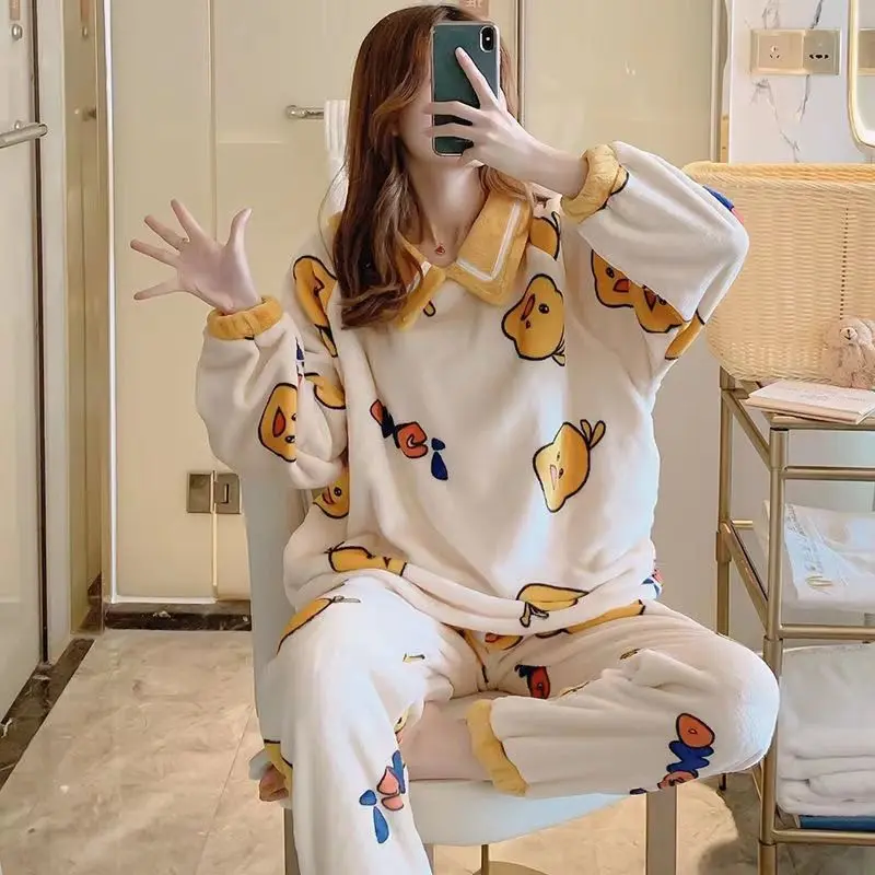 Bộ Đồ Ngủ Nữ, Mùa Thu Và Mùa Đông, Làm Bằng Lông Cừu San Hô, Dày Dặn, Thiết Kế Hoạt Hình Dễ Thương, Thích Hợp Cho Học Sinh, Chất Liệu vải nỉ Phong Cách Công Chúa, Bộ Đồ Mặc Nhà Mùa Đông Áo 2
