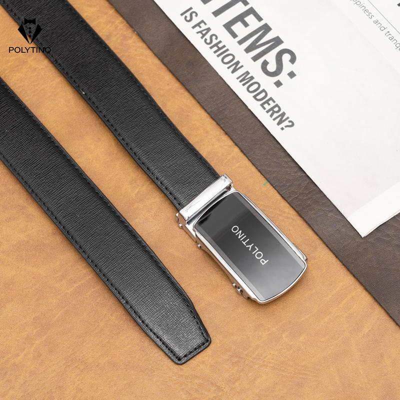 Thắt Lưng Nam Da Bò Cao Cấp Màu Đen Khóa Tự Động Polytino Dây Lưng Nam Bảo Hành 12 Tháng Kèm Hộp Đựng
