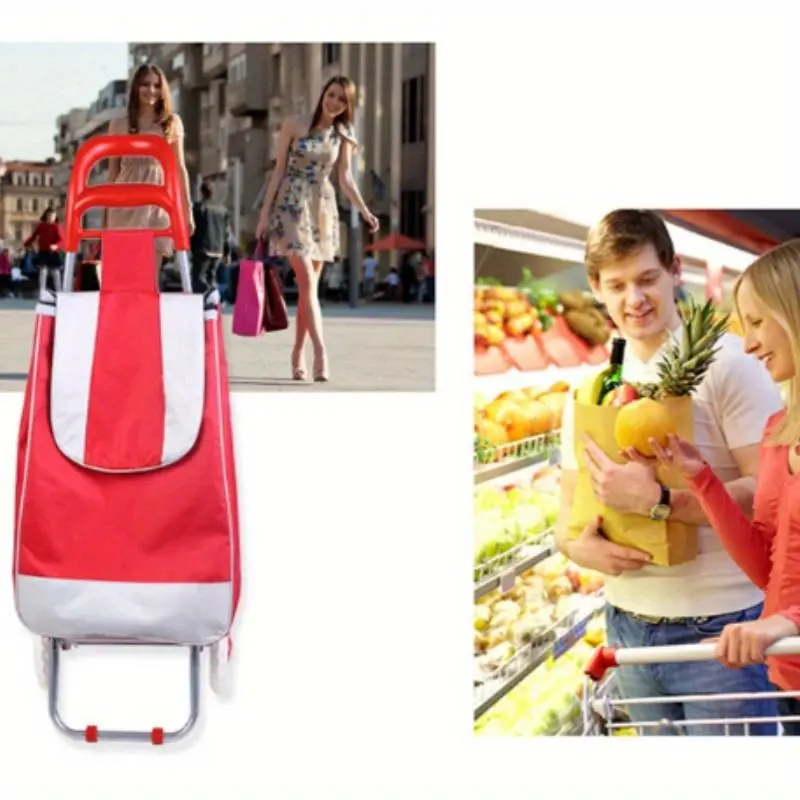 Folding Shopping Cart with Oxford Cloth Bag, Household Stainless Steel Frame Shopping Cart, Outdoor Cart, Travel Accessories, Camping & Hiking Gear 5