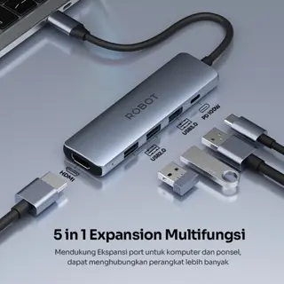 ROBOT HT350 Multiport 5 in1 USB Type C HUB Adapter Portable Garansi [bisa COD] 1