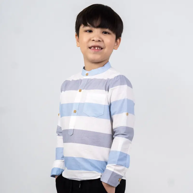 M231 Kemeja Anak Laki Laki Koko Shanghai Stripe Panjang Biru 5090G 1