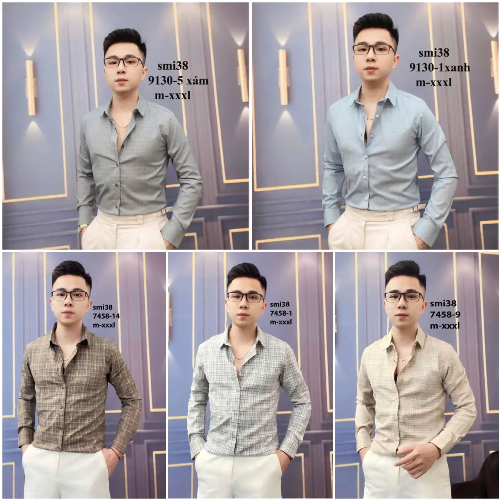 áo sơ mi nam thiết kế kẻ sọc caro nhỏ 7458-7607 co dãn