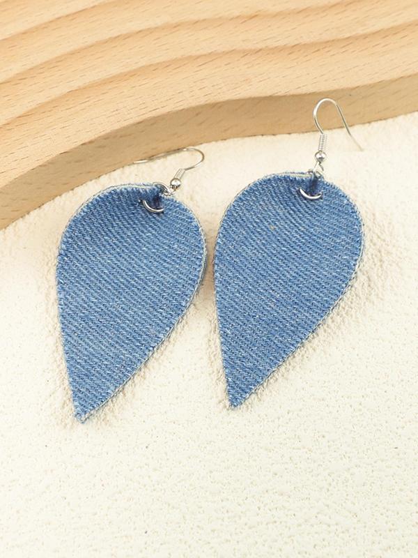 Denim Fabric Style Leaf Shaped Dangle Earrings, Fashionable Jewelry for Women, Daily Clothing Decor, Trendy All-match & Exquisite Jewelry for Birthday Gift 3