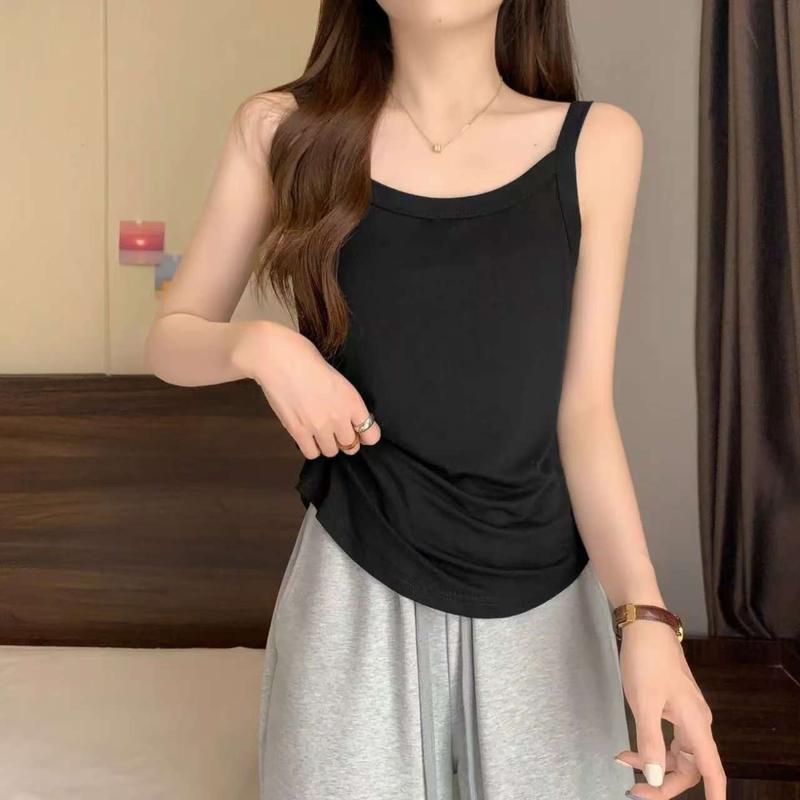 Product Introduction of Women's Vest Base Layer Versatile Belly Covering Ice Silk Camisole Loose Fit Black and White Inner Wear 5
