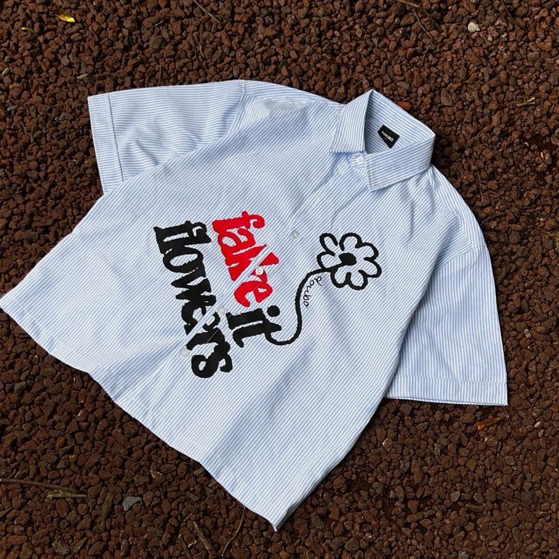 Áo Sơ mi oxford BOXY Flowers Doubo studio, cotton, phong cách hàn quốc nam nữ, MENWEAR