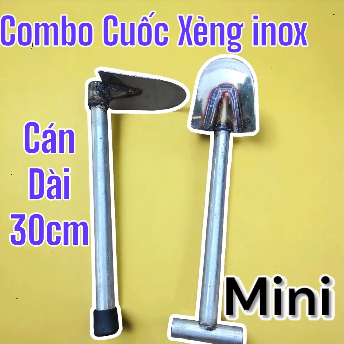 Bộ dụng cụ làm vườn mini tiện ích combo cuốc xẻng inox cán 30cm - Thiết kế thông minh, độ bền cao