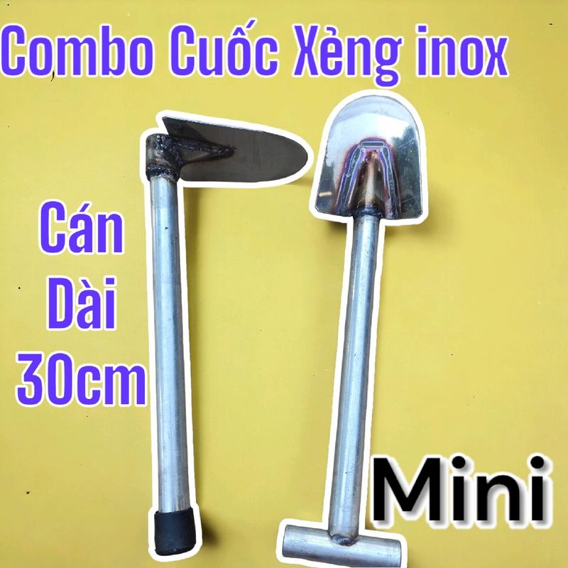 Bộ dụng cụ làm vườn mini tiện ích combo cuốc xẻng inox cán 30cm - Thiết kế thông minh độ bền cao