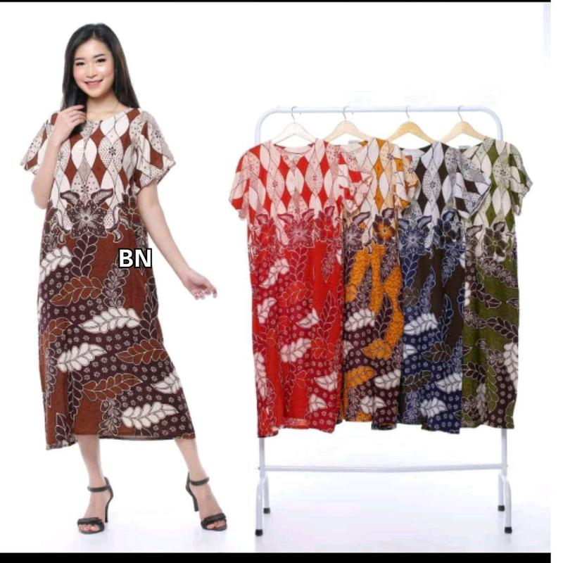 Daster Batik Print Base Lengan Pendek Motif Abstrak Random Busui Kancing Bumil  Wanita  Rayon Hamil Ibu 5