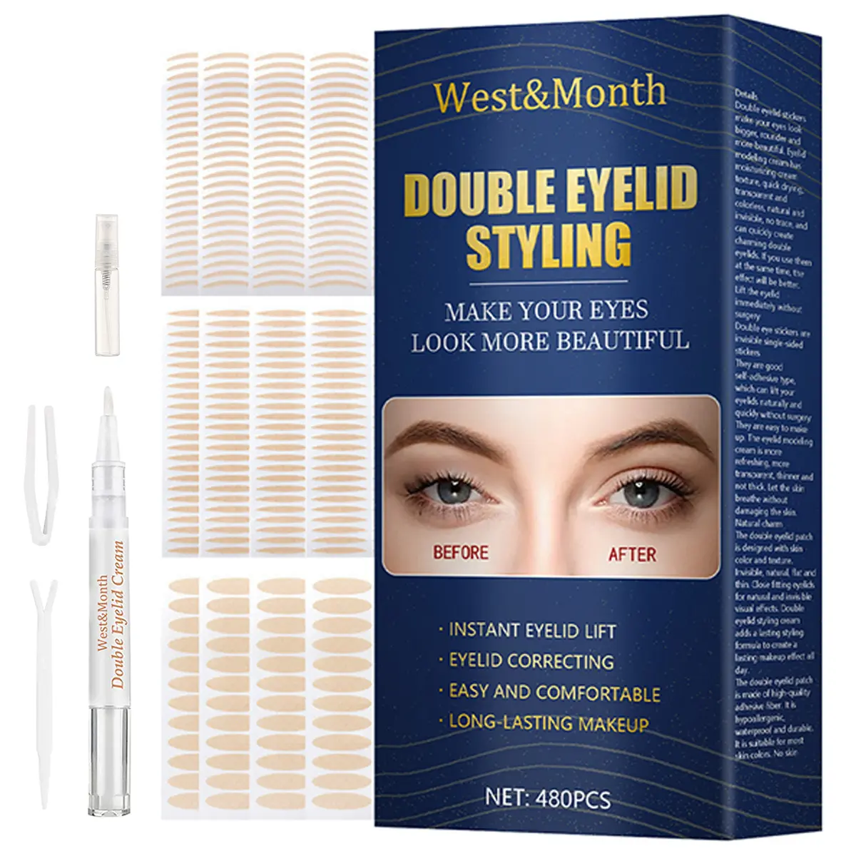 Eyelid Tape Self-Adhesive Double Eyelid Stickers Invisible Eyelid Lifter Strips Breathable Waterproof Double Eyelid Lifting Tape with Eye Cream Tweezers Spray for Women Ladies W2G8b