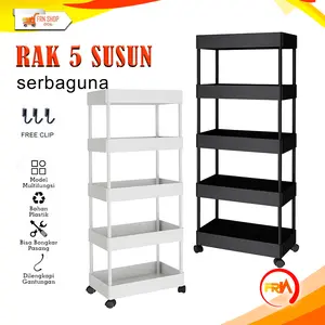 FRN Kitchenware - Rak Dapur 5 Susun Rak Kamar Mandi Rak Serbaguna 5 Tingkat Rak Troli Dengan Roda