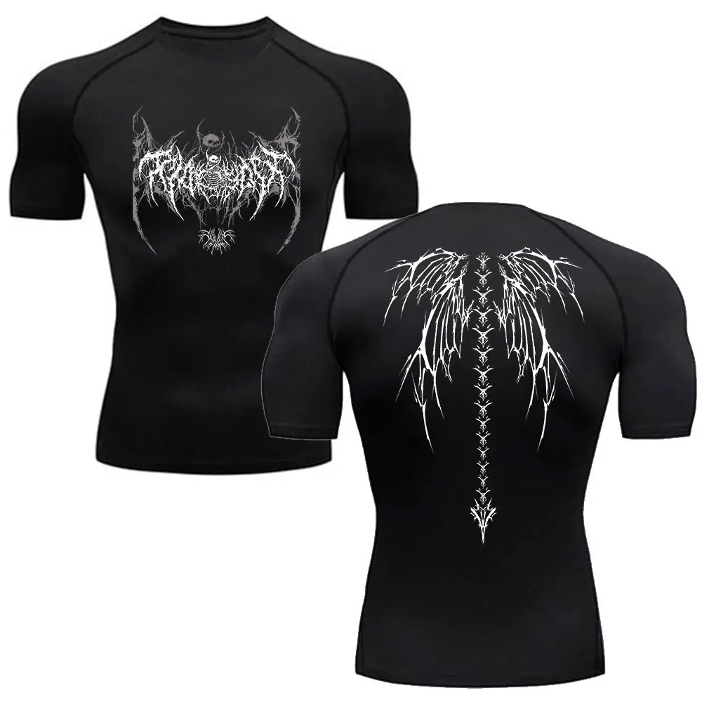 Y2k Compression shemd Men's Gym Skeleton Sports Running T-Shirt Rashgard Top Men's Quick Drying Short Sleeve T-Shirt black  shirt