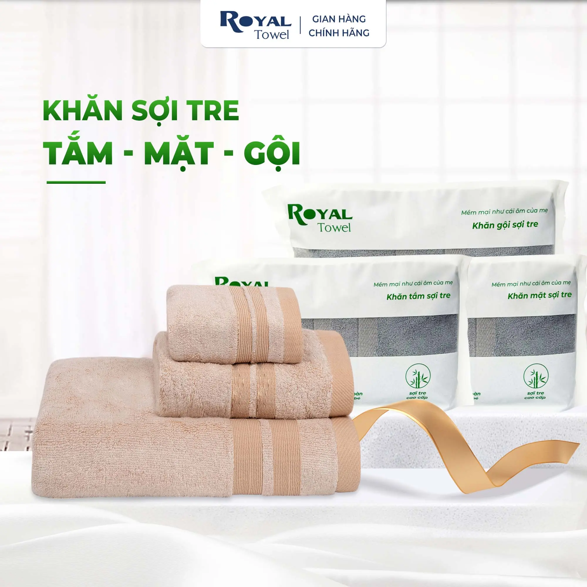 Khăn Tắm Khăn Gội Đầu Khăn Lau Mặt Sợi Tre ROYAL TOWEL Cao Cấp Xuất Nhật, Thấm Hút Không Ra Màu