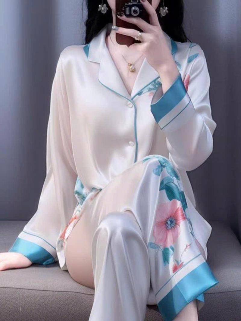 Product Introduction of Đồ Bộ Nữ Pijama Bộ Lụa latin Tay Dài cổ sơ mi T5 8