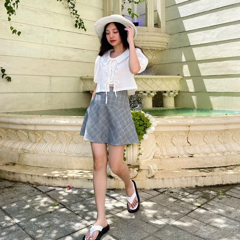 (Ảnh thật)Áo croptop tay phồng cột nơ 5