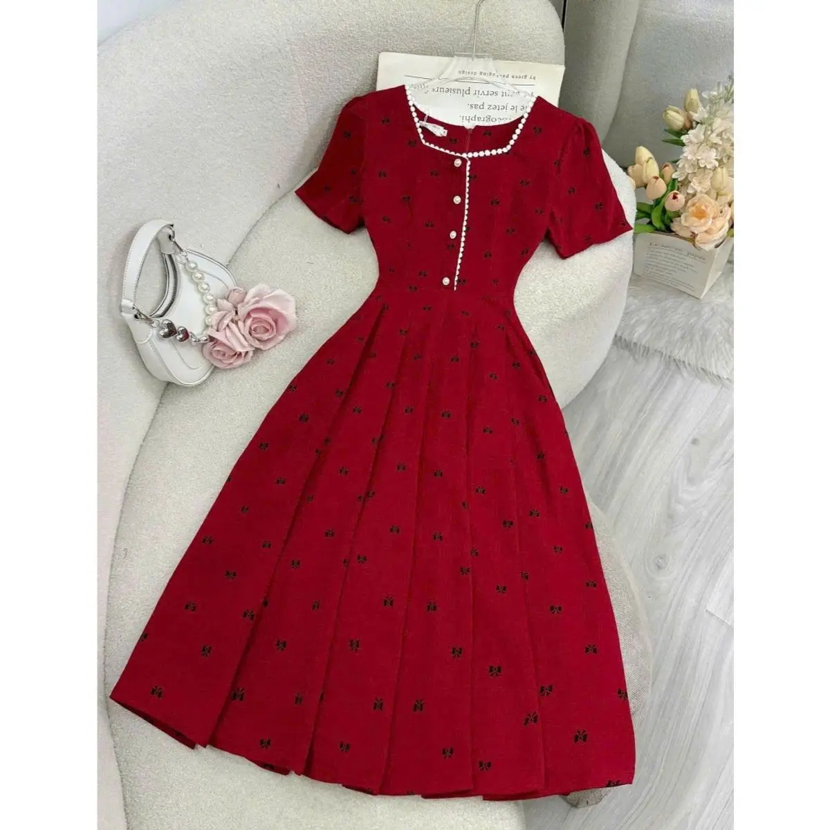 MẬP STYLE (47-90 KG) ĐẦM PHỐI CỔ REN IN NƠ, CHẤT COTTON HÀN IN NƠ HỌA TIẾT, CO GIÃN NHẸ, RỰC RỠ MÙA LỄ HỘI