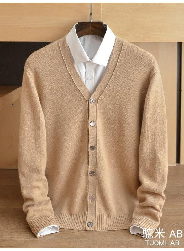 Product Introduction of Spring and Autumn New Wool Knit Cardigan Male V-neck Solid Color Thin Sweater Youth Loose Cashmere Sweater plus Size Coat 6