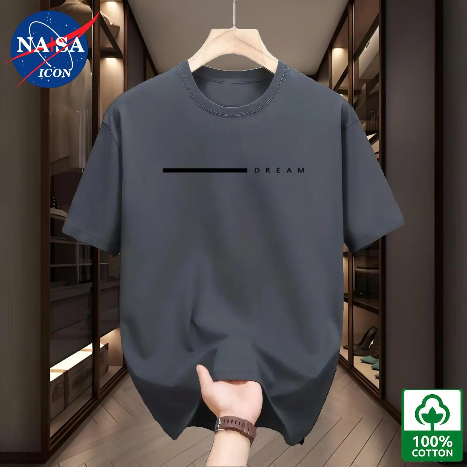 Áo Thun Nam Thường Ngày Cổ Thuyền ngắn tay, 100% cotton, "NAISAICON" Chính Hãng, Họa Tiết Chữ "Ước Mơ", Mềm Mại Và Thoáng Khí, Có Sẵn Trong 12 Màu, TX1, "NAISAICON" Chính Hãng Menswear