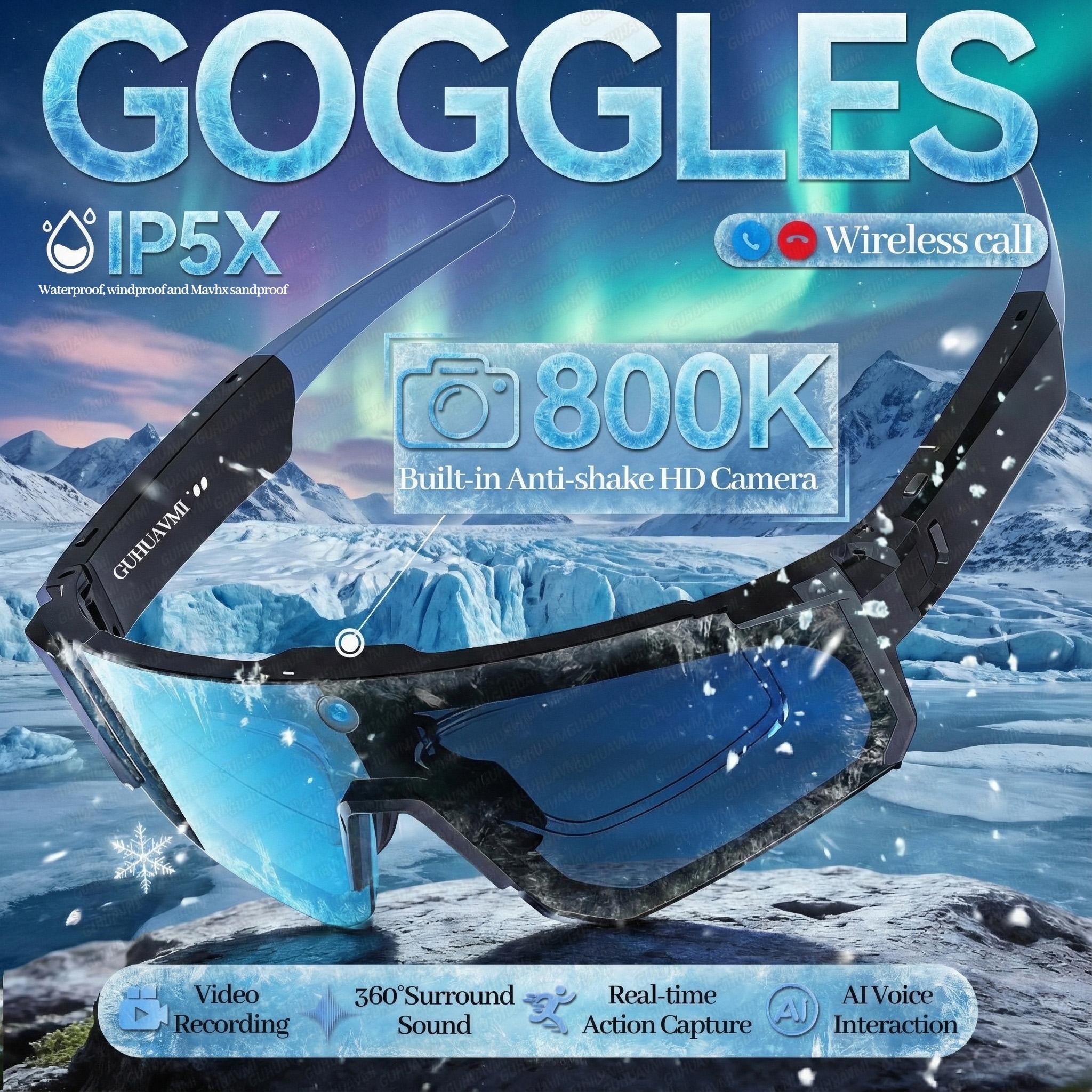 New Ai Glasses For Outdoor Cycling Goggles With 800W Camera 1200P Shooting Anti Shake IP54 Waterproof Mini Recording Glasses Men